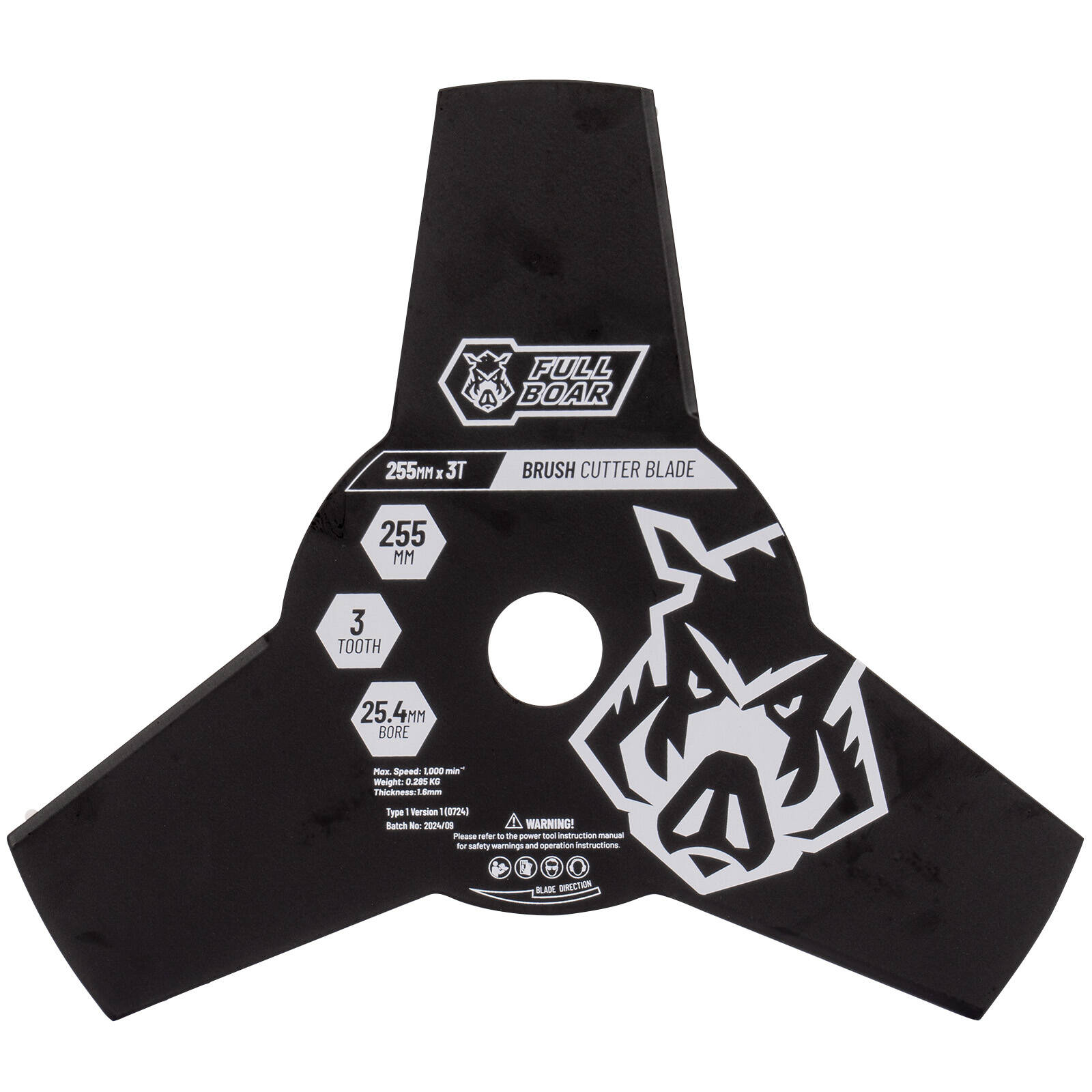 Full Boar 255mm x 3T Hardened Steel Brush Cutter Blade - 3-Tooth, 25.4mm Bore