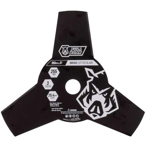 Full Boar 255mm x 3T Hardened Steel Brush Cutter Blade - 3-Tooth, 25.4mm Bore