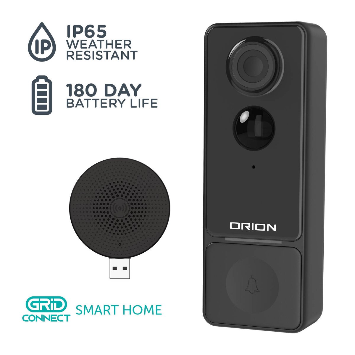 Orion Grid Connect Smart Rechargeable Video Doorbell Camera - 2K HD - Two-Way Audio - Motion Detection - IP65 Weather Resistant - SuperSaverAU - view 3
