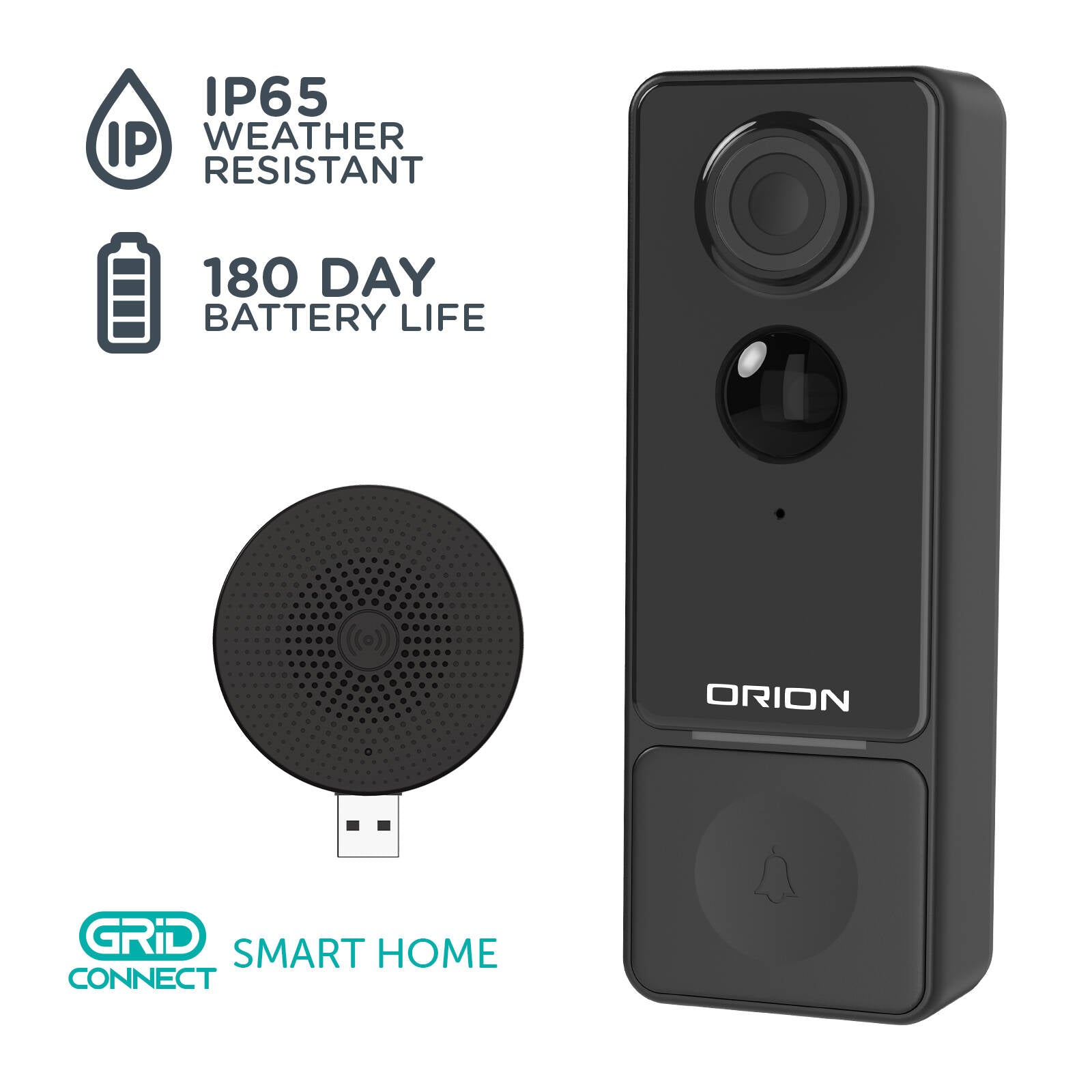 Orion Grid Connect Smart Rechargeable 2K Video Doorbell Camera DC61HA Wireless Outdoor