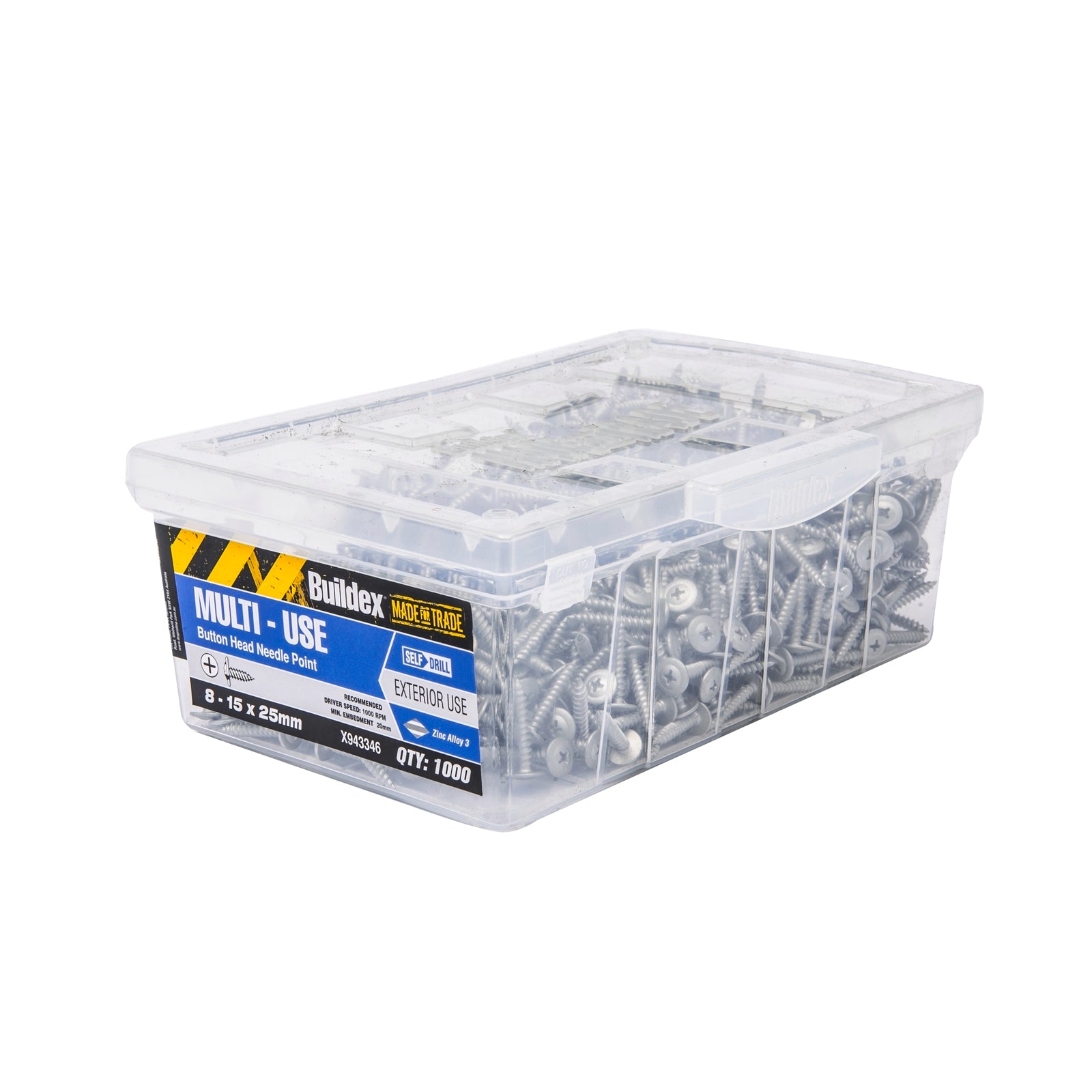 Buildex 8-15 x 25mm Galvanised Button Head Needle Point Screws - 1000 Trade Box
