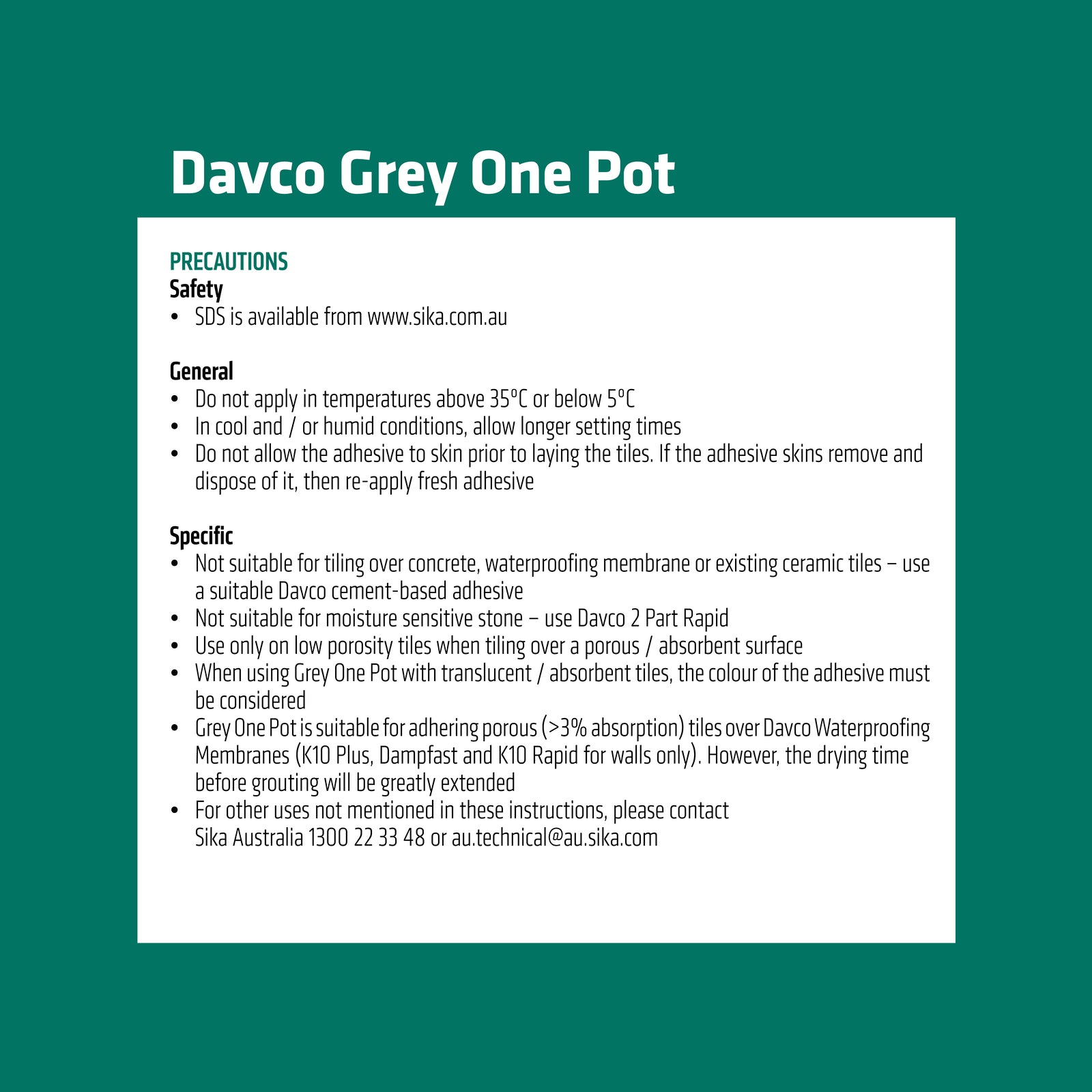 Davco 1L Grey One Pot Premixed Tile Adhesive Acrylic Indoor