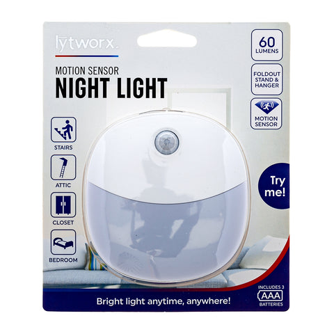 Lytworx 60 Lumens Battery Motion Sensor Light, White Stand or Hang