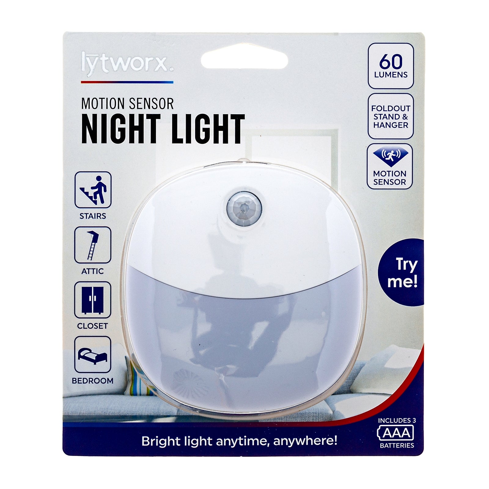 Lytworx 60 Lumens Battery Motion Sensor Light, White Stand or Hang