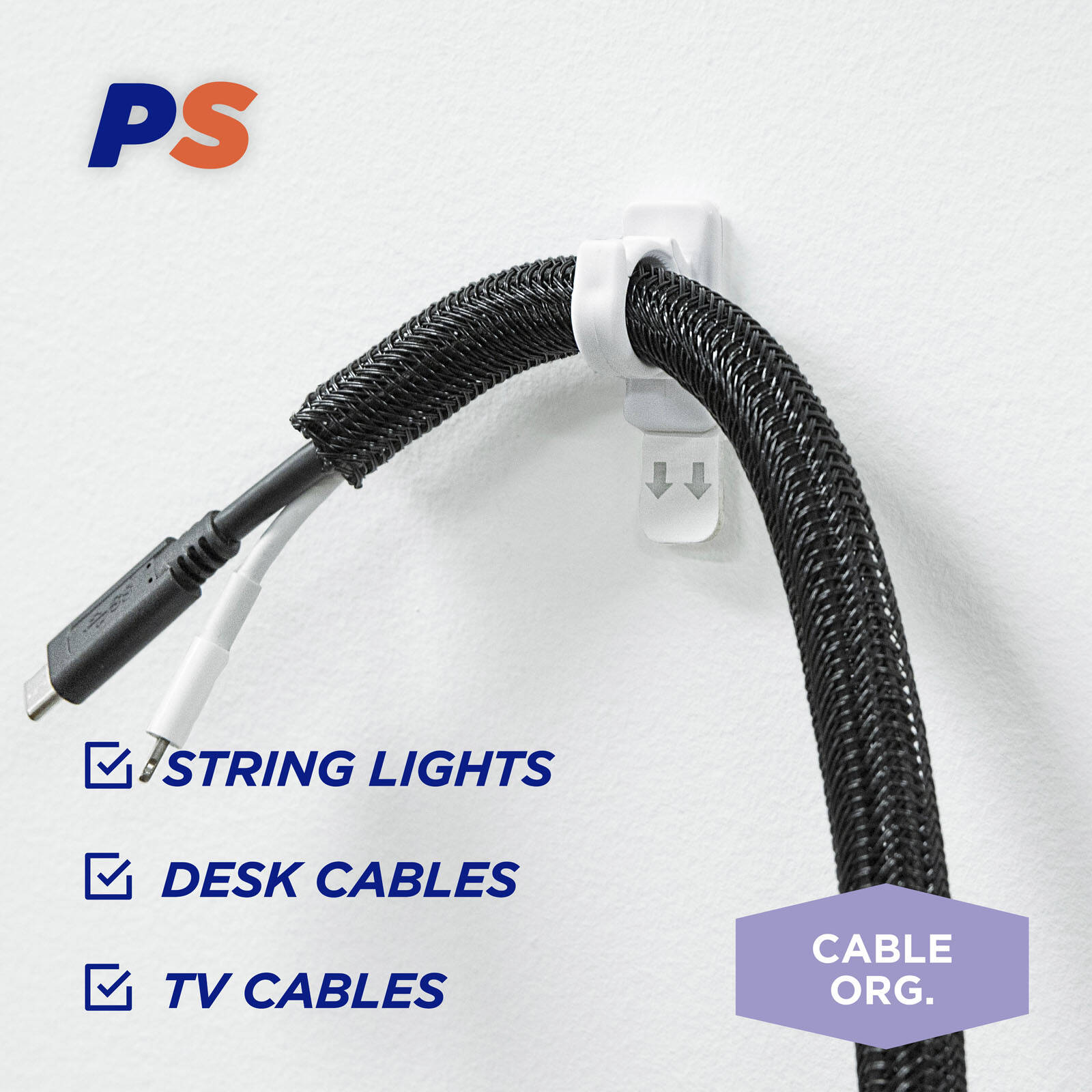 Permastik Small White Cable Clips, Self-Adhesive - 5 Pack