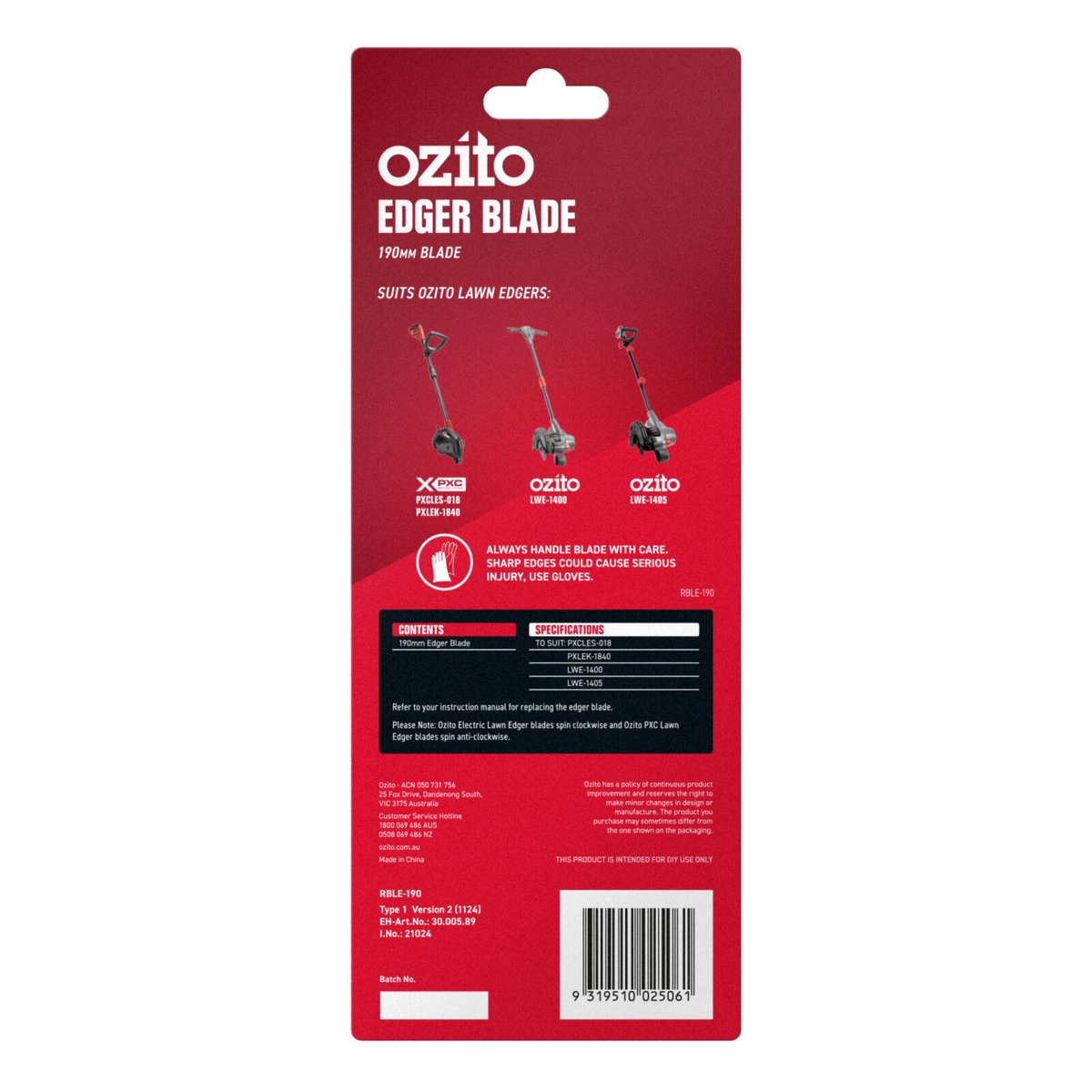 Ozito PXC 190mm Replacement Lawn Edger Blade RBLE-190