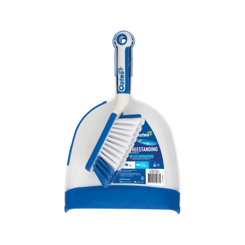 Oates Space Saver Freestanding Dustpan & Brush Set, 368mm, White & Blue