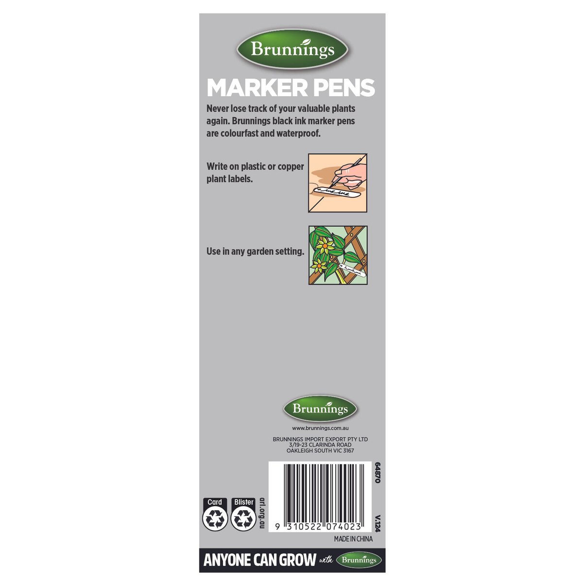 Brunnings Garden Marker Pen Twin Pack, Waterproof Colourfast Black Ink