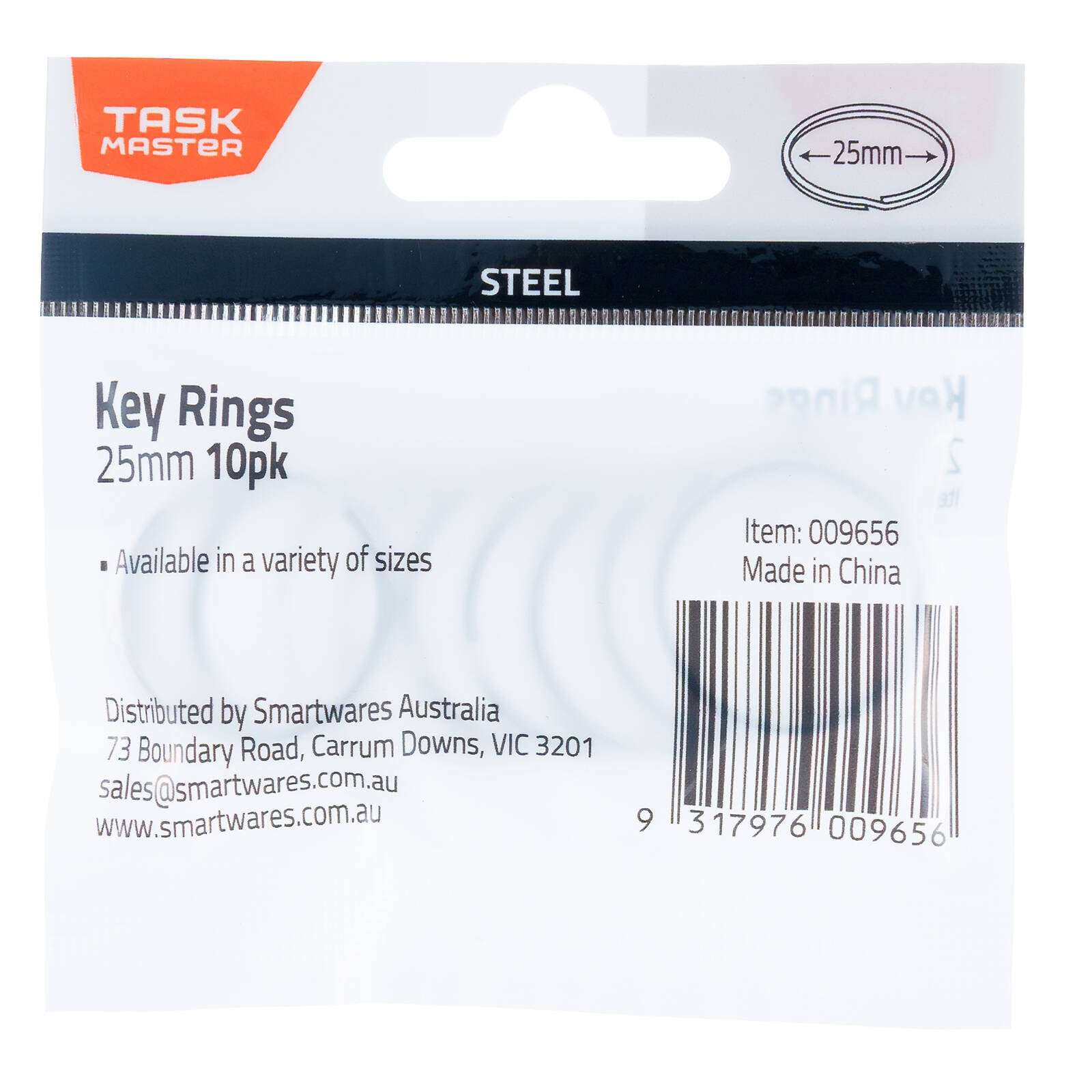 Taskmaster 25mm Steel Key Ring - 10 Pack