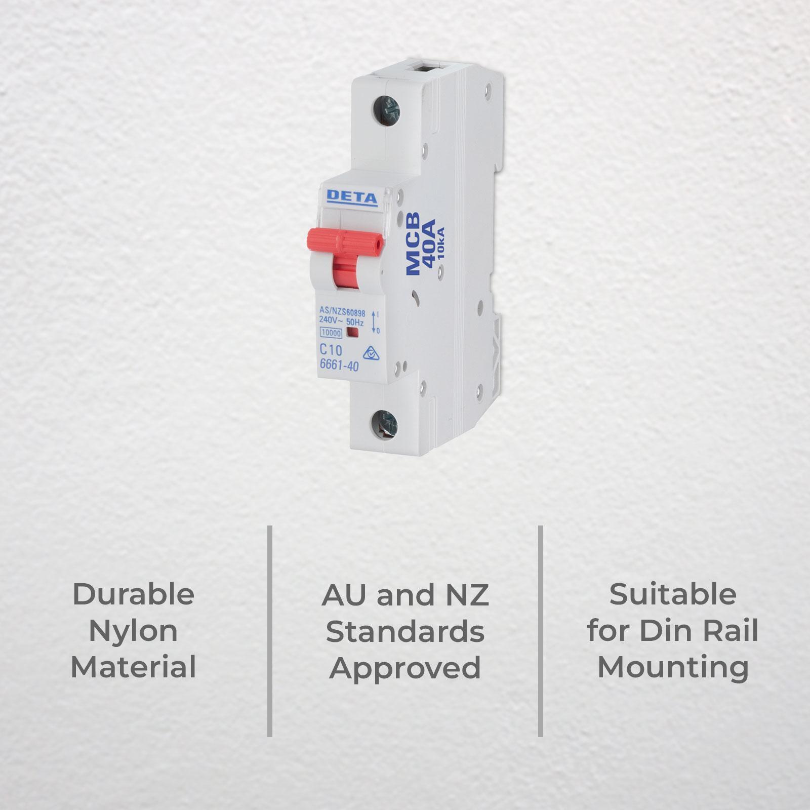 DETA 40A 1 Pole 240V DIN Rail Miniature Circuit Breaker 6661-40B