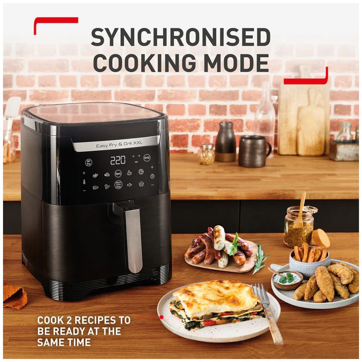 Tefal Easy Fry and Grill 2 in 1 XXL Air Fryer - FlexCook Divider, Smokeless Grill, Black - EY8018