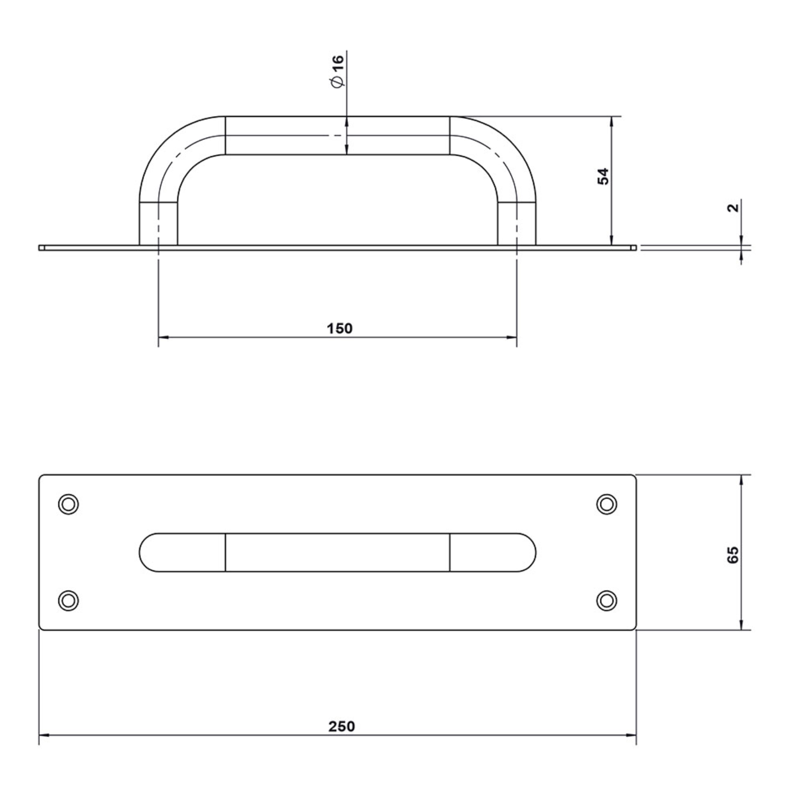 Lemaar D Pull Handle on Plate 250 x 65mm DDA Satin 304 Stainless Steel, Indoor