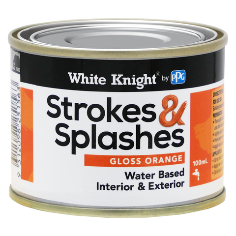 White Knight Strokes & Splashes 100ml Orange Gloss Water-Based Craft Paint Indoor Outdoor