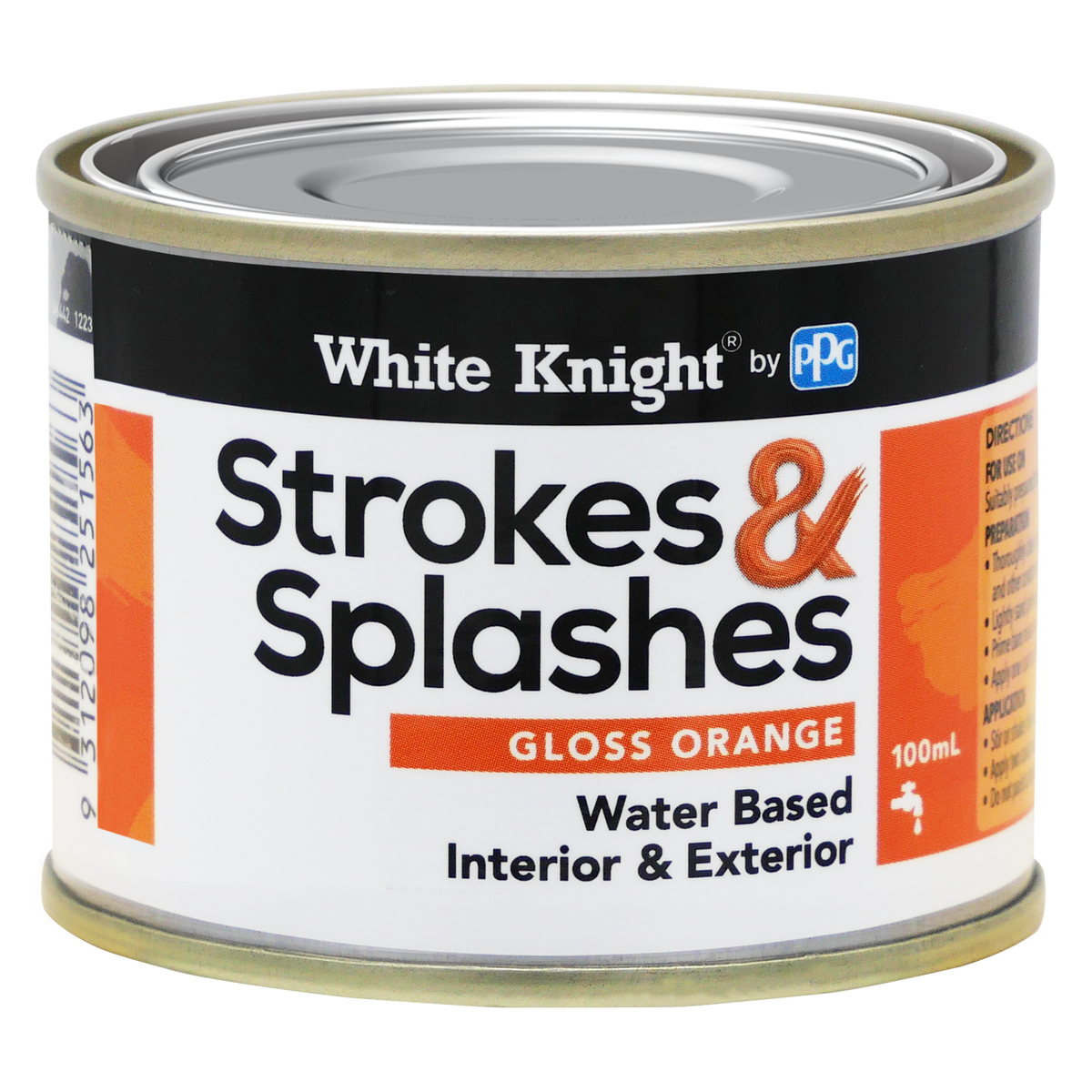 White Knight Orange Strokes and Splashes Paint 100ml Water Based Quick Dry - SuperSaverAU - view 1