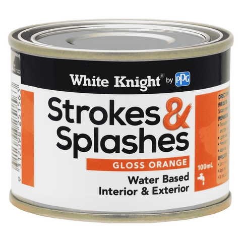 White Knight Strokes & Splashes 100ml Orange Gloss Water-Based Craft Paint Indoor Outdoor
