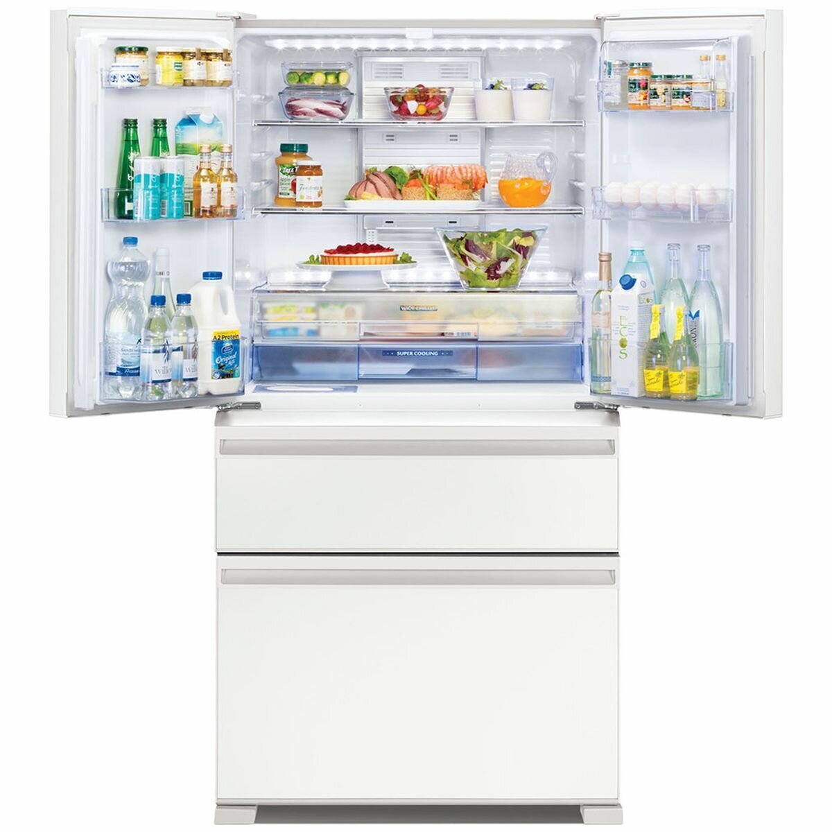 Mitsubishi Electric 564L French Door Fridge - Glacier White Glass, Non-Plumbed Ice Maker - MR-LX564ER-GWH-A