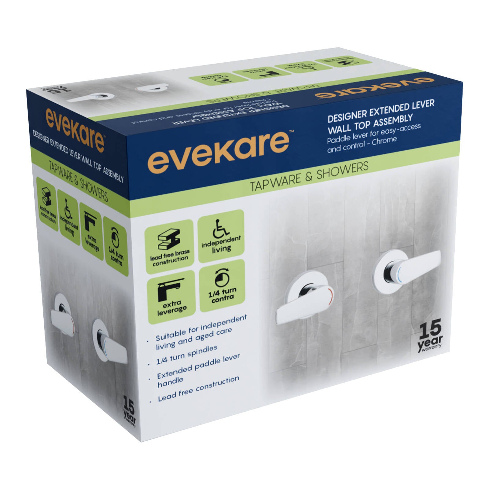 evekare Chrome 1/4 Turn Extended Lever Wall Top Assembly
