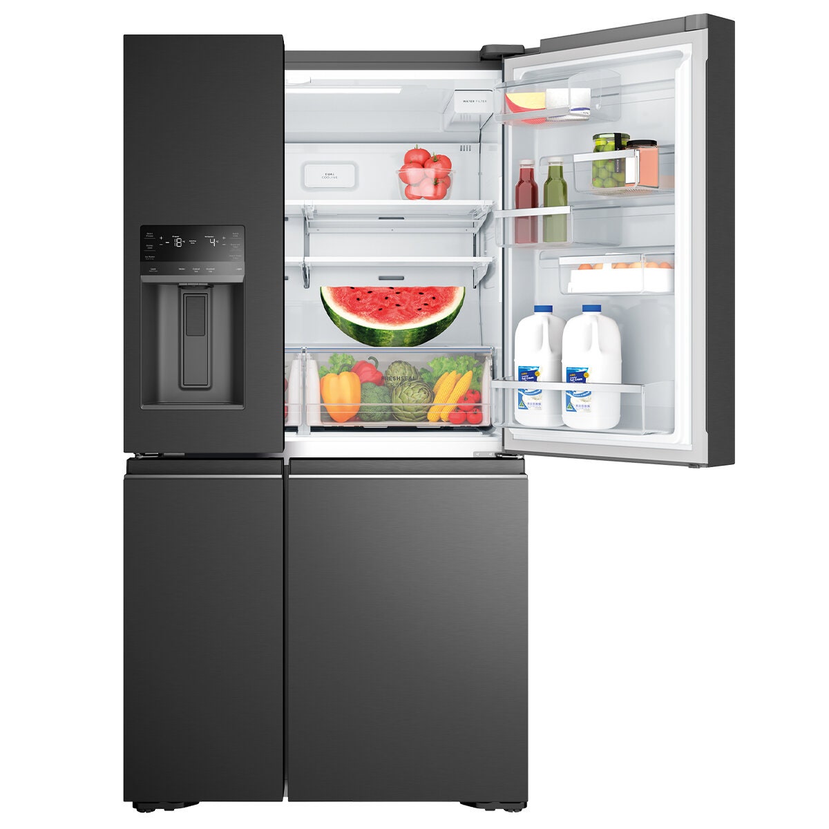 Westinghouse 609L Quad Door Fridge - Matte Black, Door Ice and Water Dispenser, FlexSpace - WQE6170BB