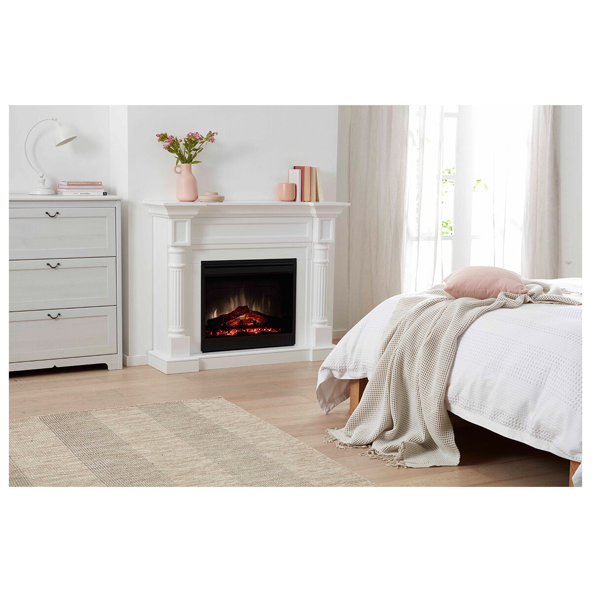 Dimplex Winston 2kW Electric Fireplace Mantel - White, Electraflame Log Effect, Remote Control - WTN20-AU