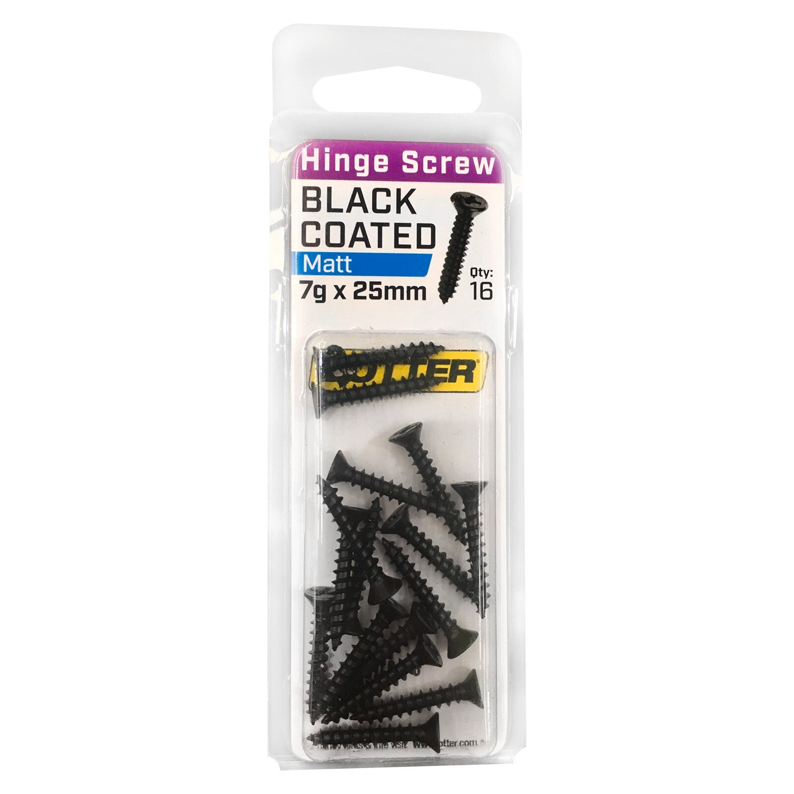 Otter 7 x 25mm Black Coated Hinge Screws Countersunk - 16 Pack
