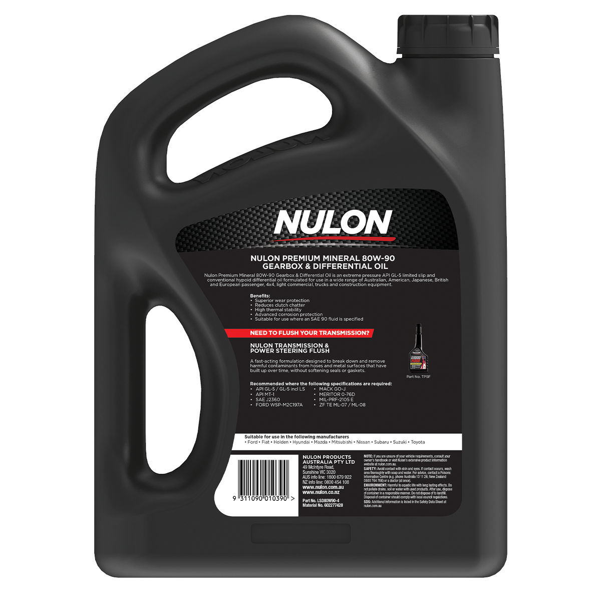 Nulon 4L 80W-90 Manual Gearbox & Differential Oil - API GL-5 - High Thermal Stability - SuperSaverAU - view 2