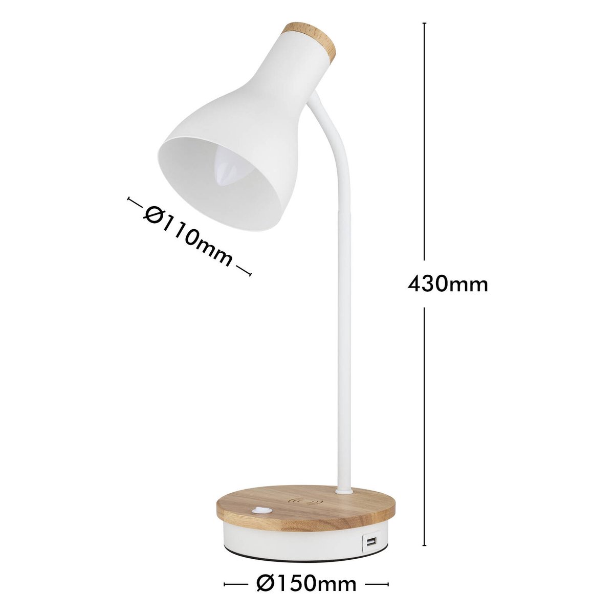 Mercator Billingham Desk Lamp with Wireless & USB Charging 25W E14 LMTL342WHT