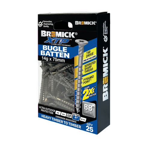 Bremick XTP 14g x 75mm T40 B8 Bugle Batten Screws - 25 Pack