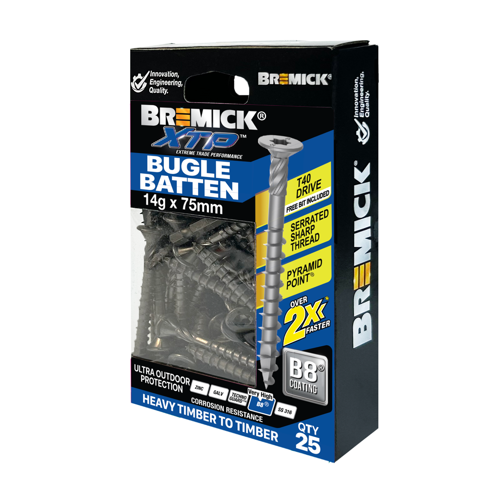 Bremick XTP 14g x 75mm T40 B8 Bugle Batten Screws - 25 Pack