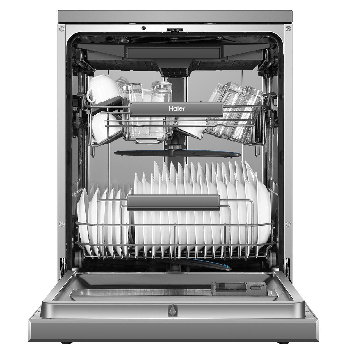 Haier 60cm Freestanding Dishwasher with Steam - 15 Place Settings - Satina - Auto Door Opening - HDW15F3S1