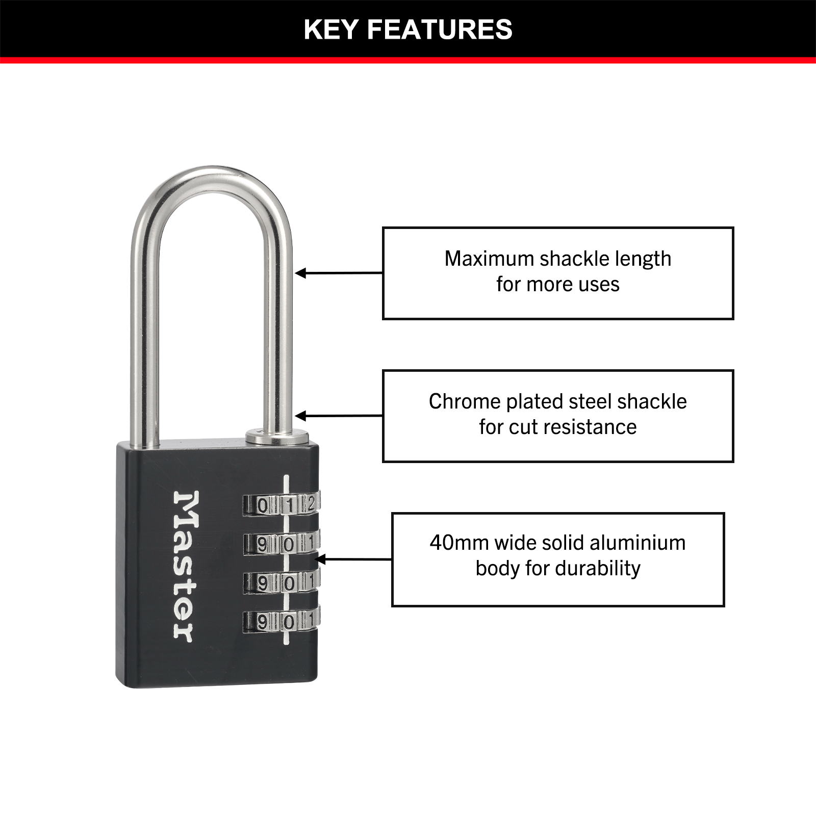 Master Lock 51mm Shackle Combination Padlock Solid Aluminium Brass Steel