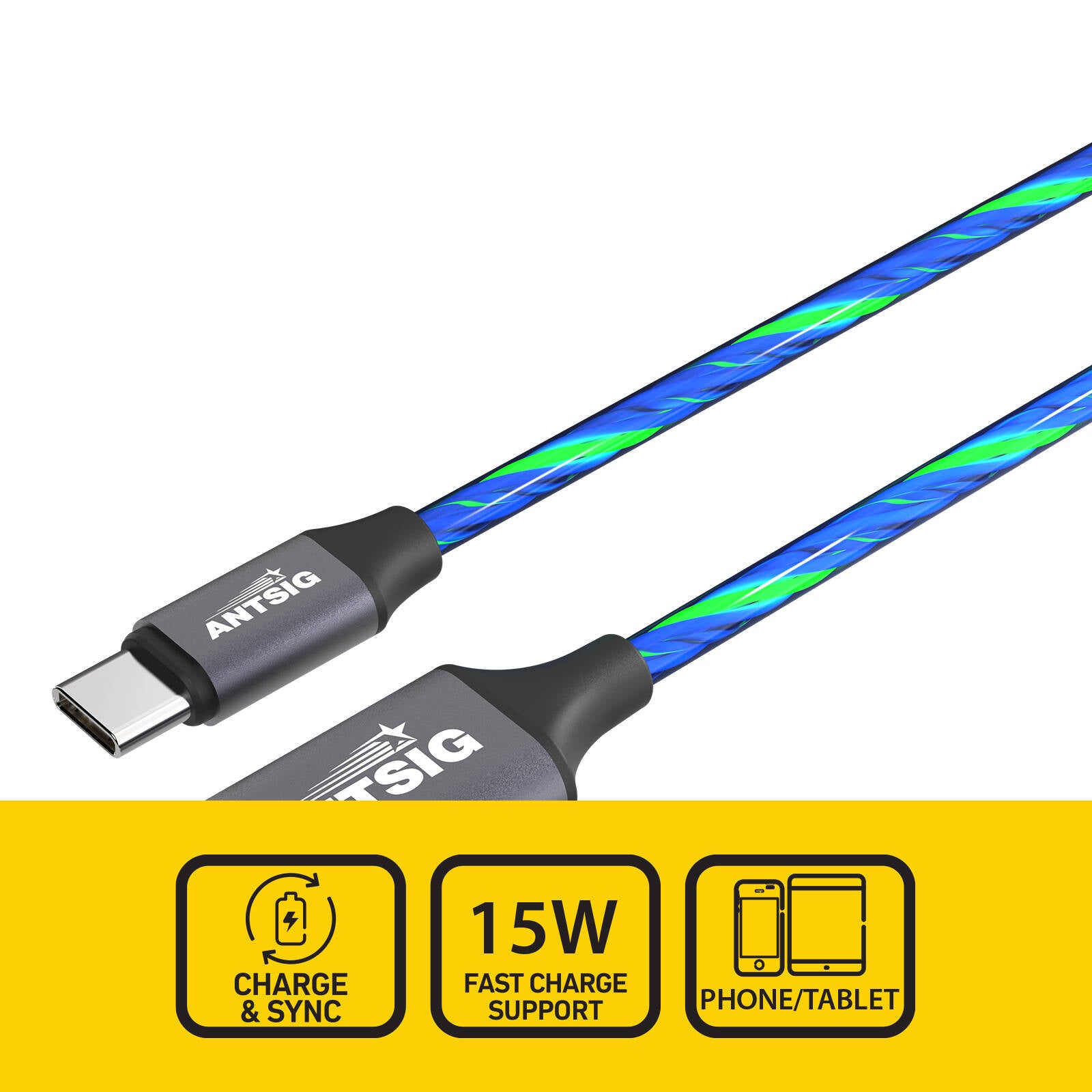 Antsig 1m USB-A to USB-C Light-Up Charging Cable - AP202