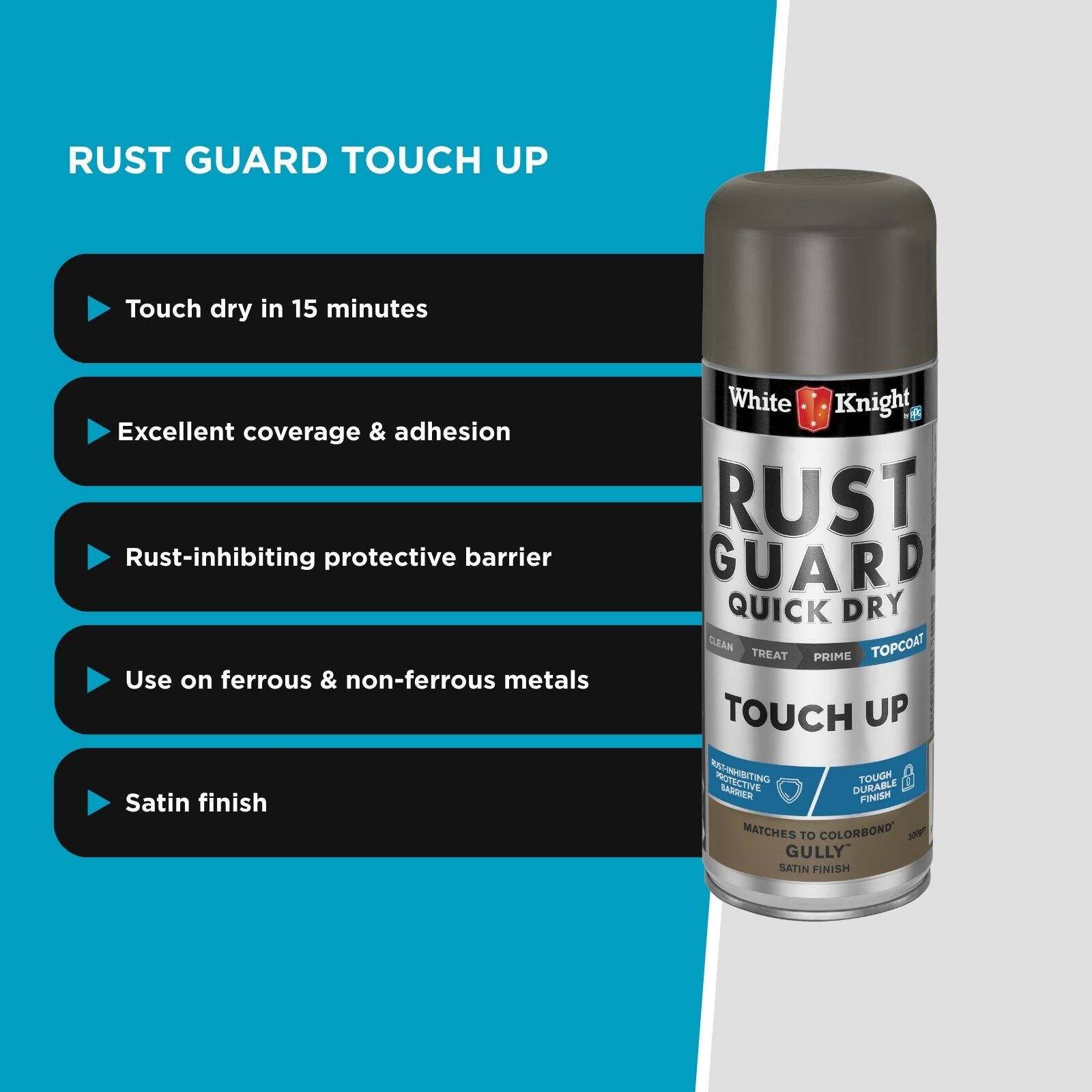 White Knight Rust Guard Gully Satin Touch Up Spray Paint 300g