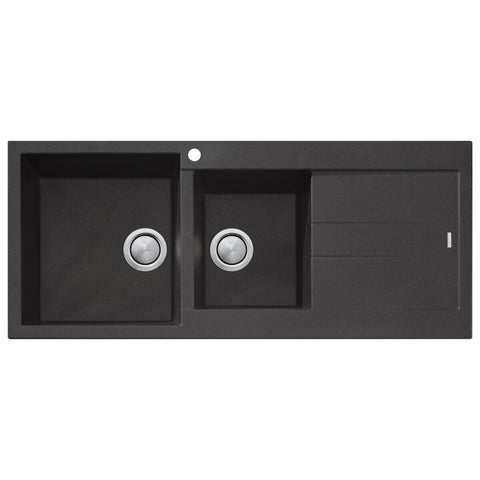 Oliveri Santorini 1 and 3/4 bowl topmount sink with drainer - black finish - ST-BL1510LHB