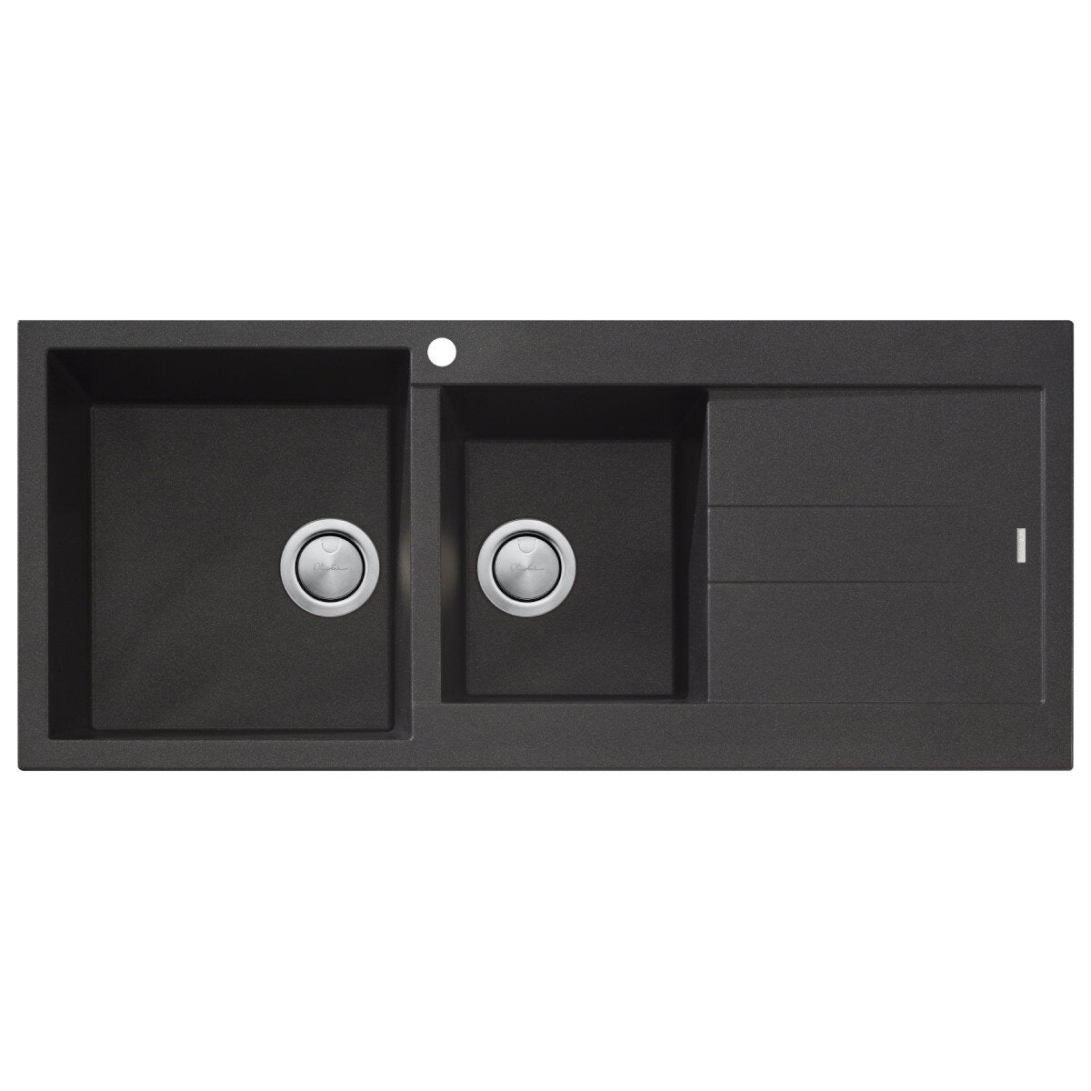 Oliveri Santorini 1 and 3/4 bowl topmount sink with drainer - black finish - ST-BL1510LHB