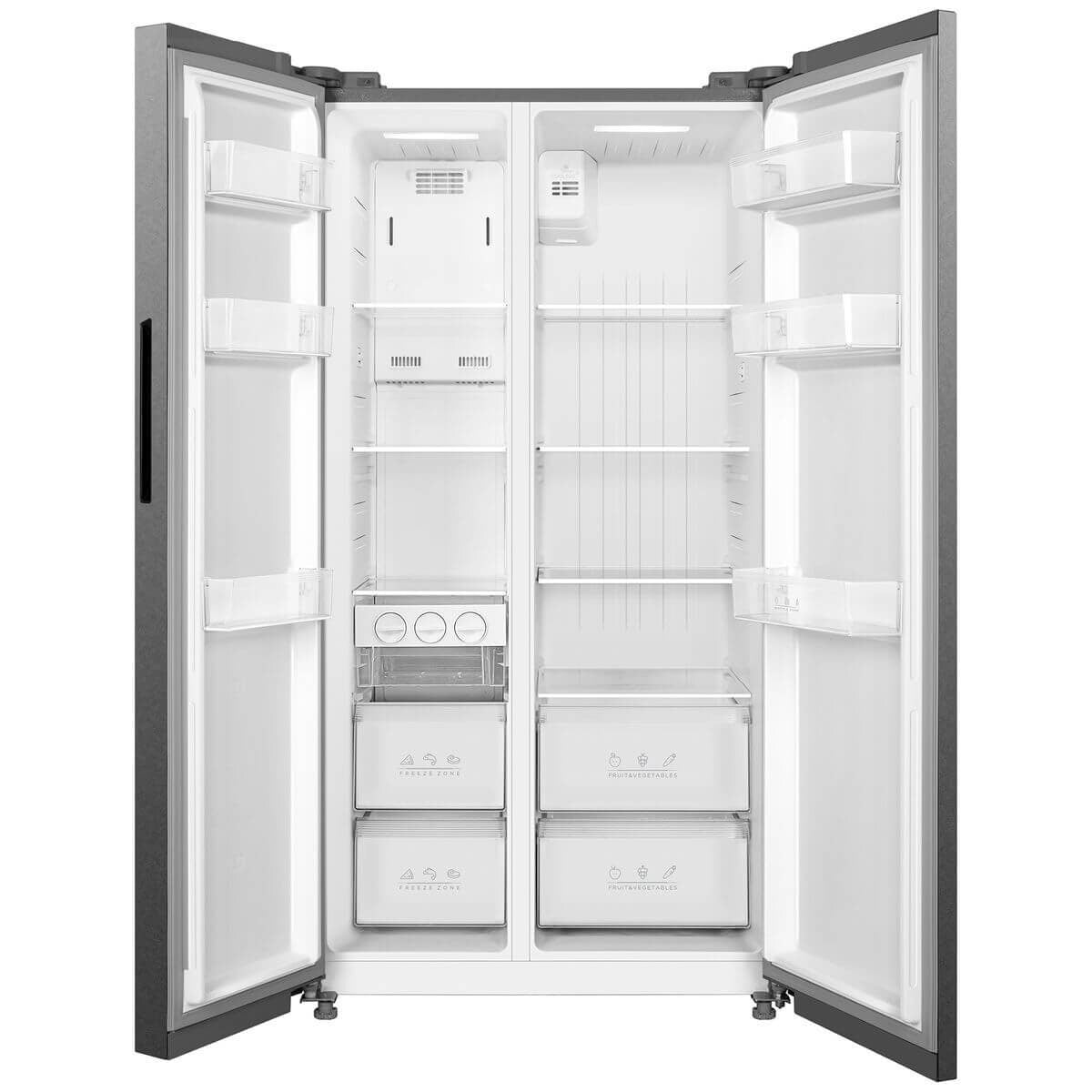 Mykin 555L Side by Side Fridge Freezer - Stainless Steel with LED Lighting and Door Open Alarm - MSBS548X