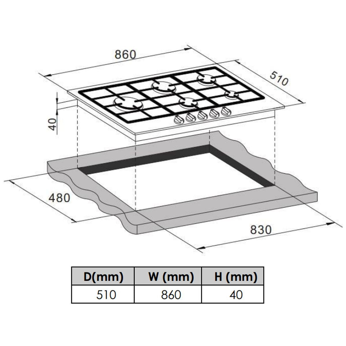 Brohn Tempered Glass Gas Cooktop - 5 Burners, Defendi Burners, Wok Burner - BRGC-AGCP9053-D