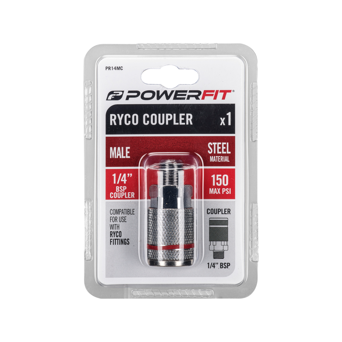 Powerfit Male Coupler - 1/4" BSP - Steel - Ryco Style - SuperSaverAU - view 2