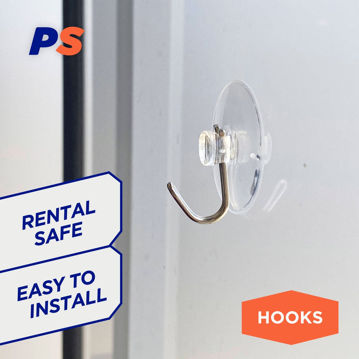Permastik Medium Clear Plastic Suction Wall Hooks - 4 Pack