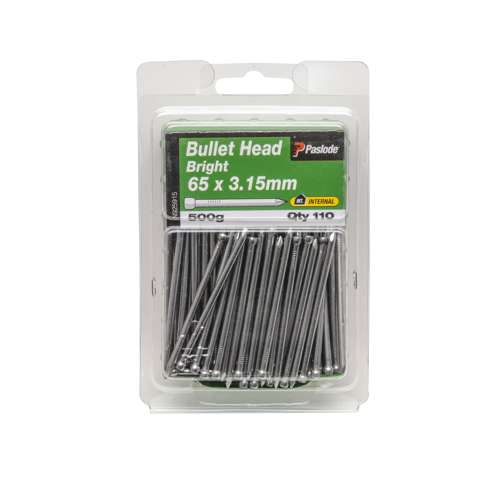 Paslode 65 x 3.15mm Bright Steel Bullet Head Nails - 500g, 110 Pack