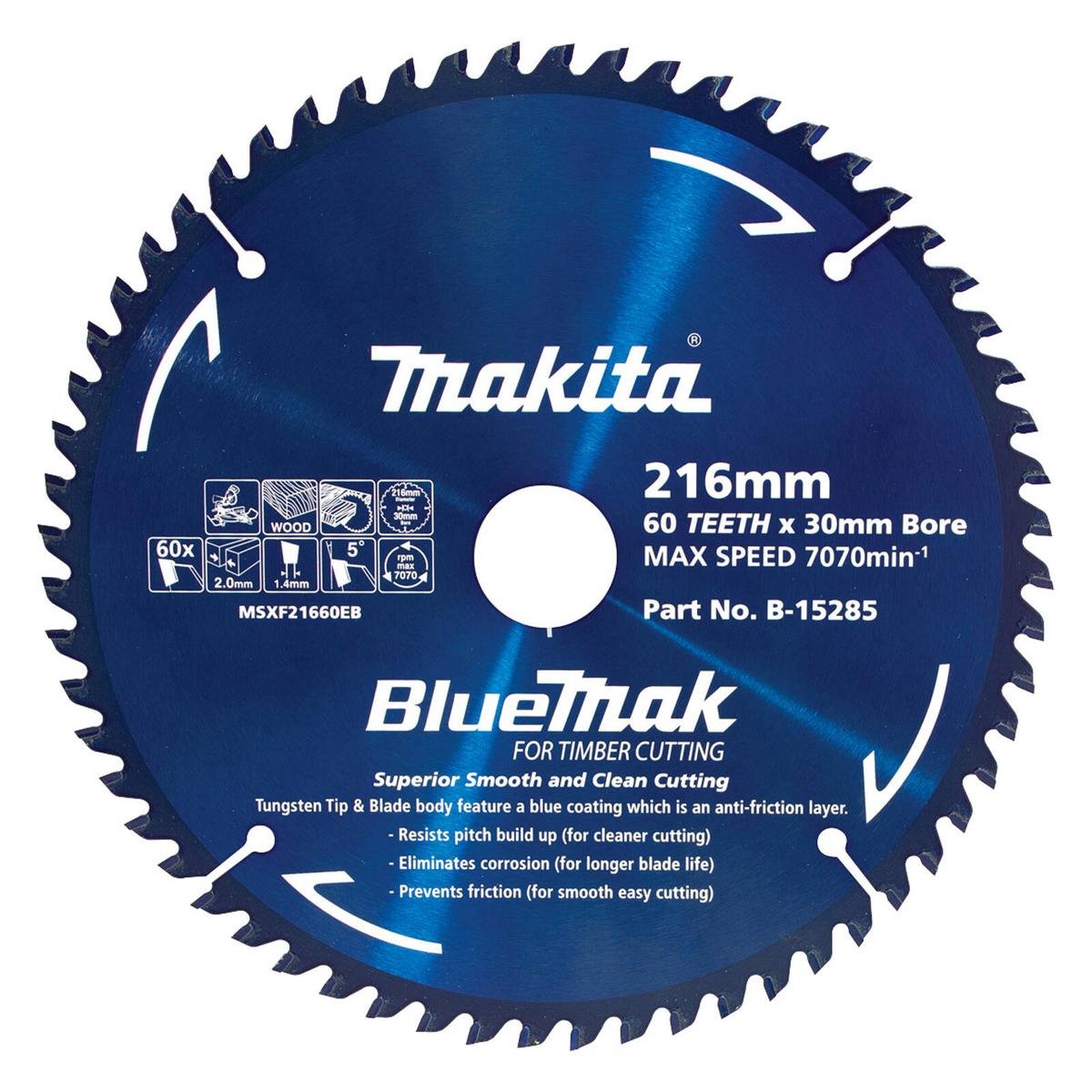 Makita Bluemark 216mm 60T Mitre Saw Blade for Wood