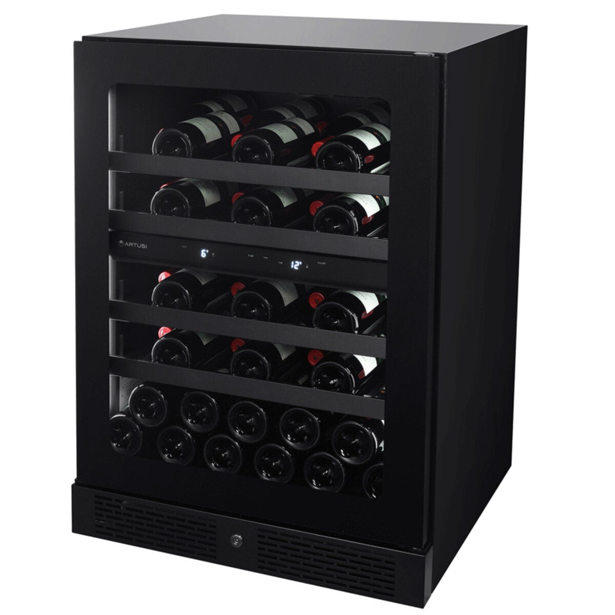 Artusi 37 bottle dual zone wine cellar - matte black, UV protected glass door, reversible hinge - AWC37BV