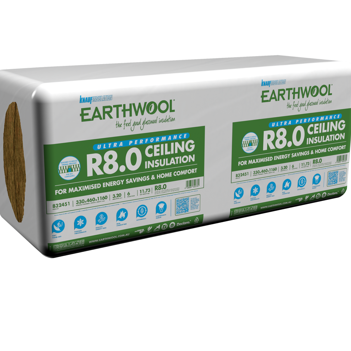 Earthwool R8.0 Ceiling Batt 350 x 620 x 1160mm 7 Pack - High Thermal Performance - SuperSaverAU - view 1