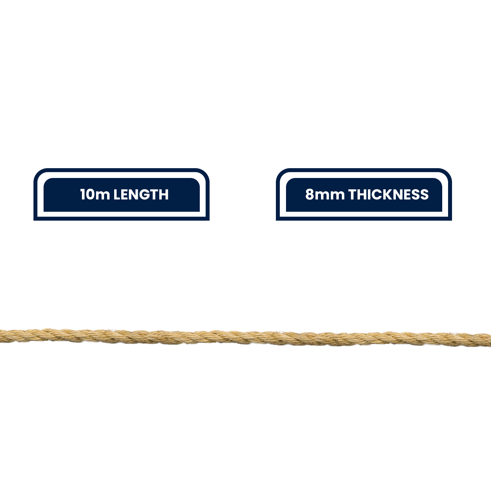 Grunt 8mm x 10m Sisal Twisted Rope, Natural Fibre, 210kg Break Strength, Weather Resistant