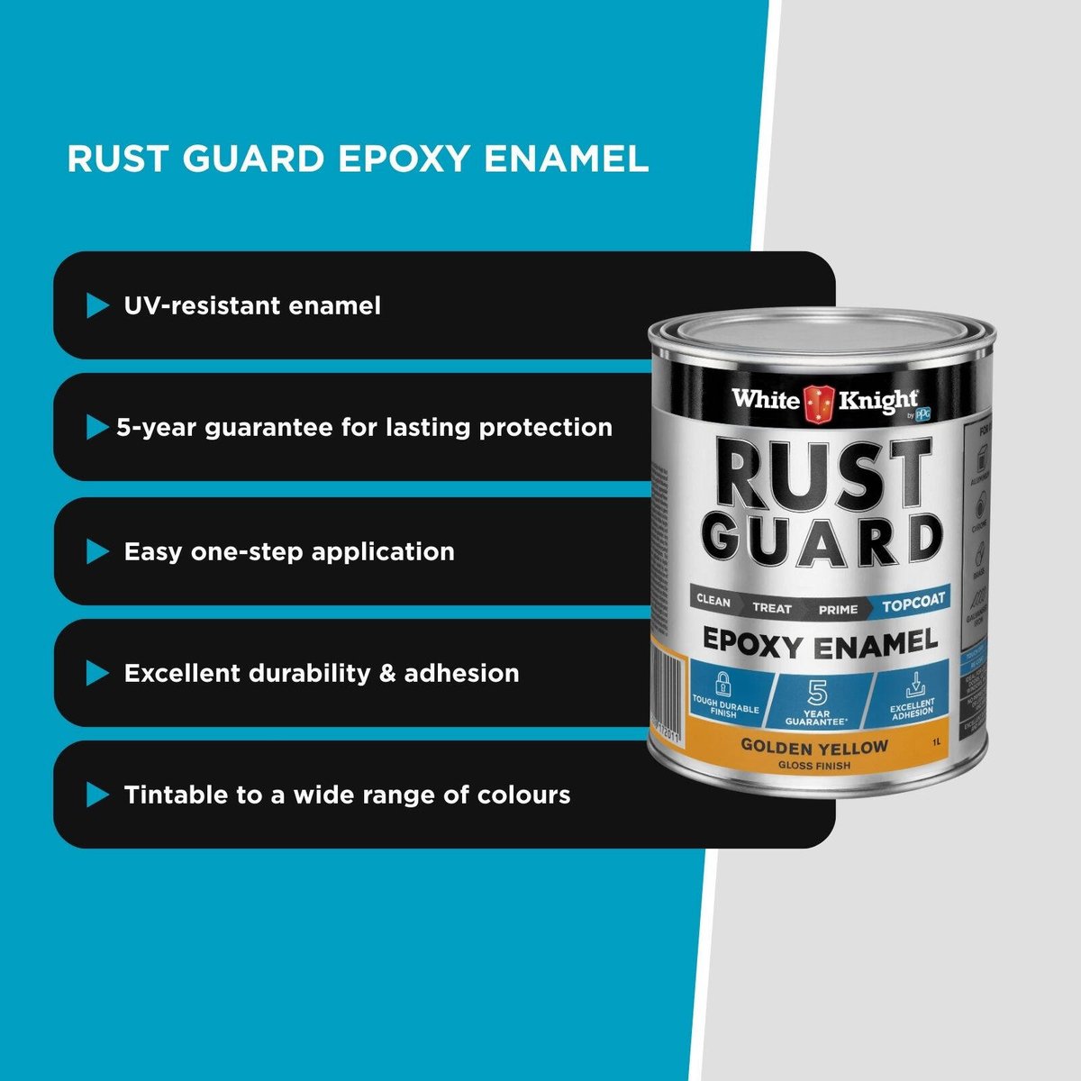 White Knight Rust Guard 1L Golden Yellow Gloss Epoxy Enamel Paint