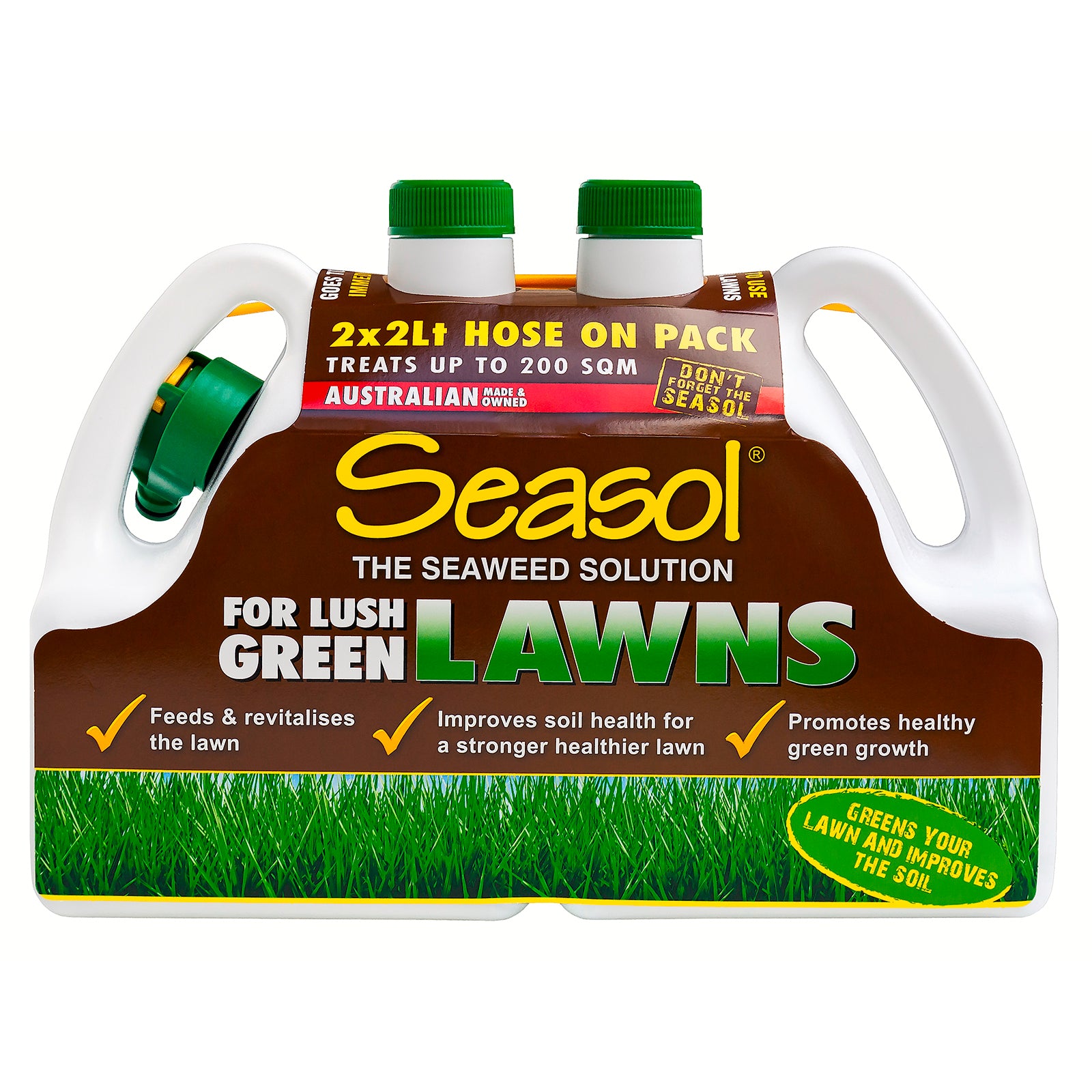 Seasol 2 x 2L Ready To Use Lawn Fertiliser Twin Pack with Wetting Agent, Covers 200sqm