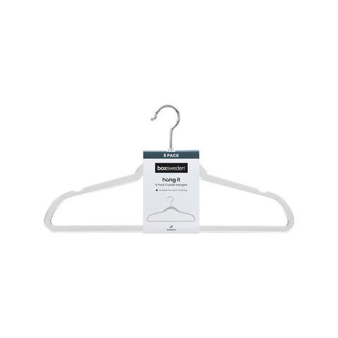 Boxsweden Crystal Space Saving Clothes Hangers 6 Pack - Clear PP Slim 235 x 445mm