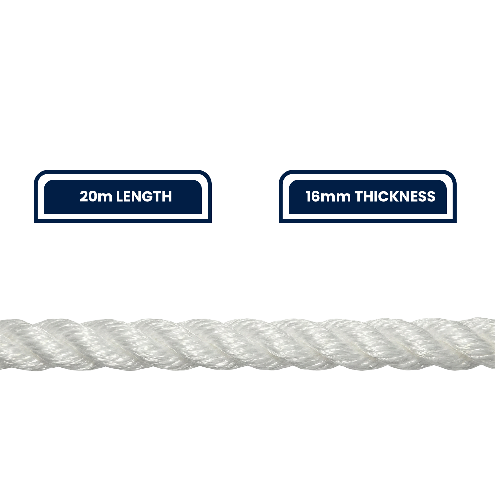 Grunt 16mm x 20m Super Silver Rope, White Polypropylene, Weather Resistant, 3000kg Break Strength