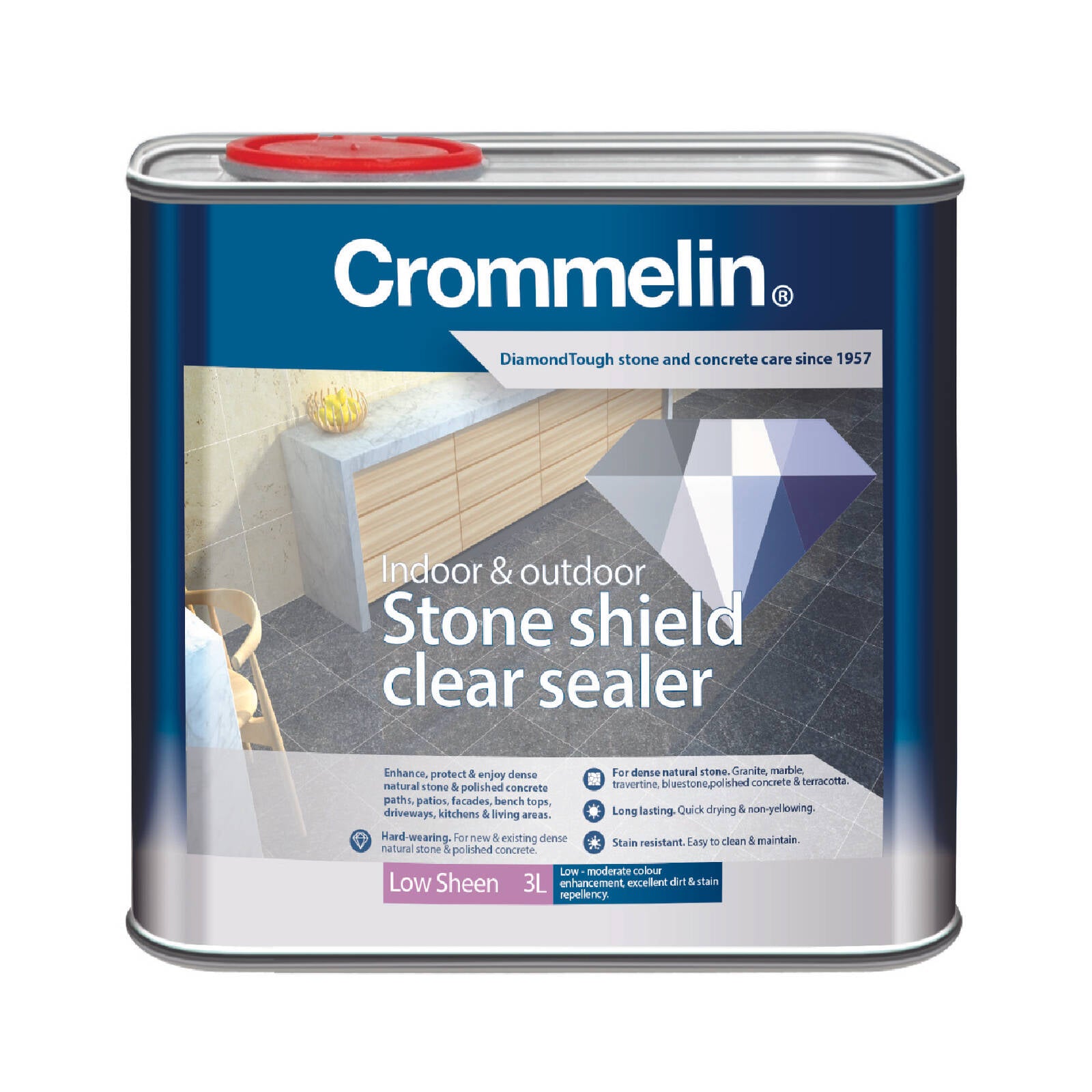 Crommelin DiamondTough Stone Shield Clear Sealer 3L - Waterborne Indoor & Outdoor