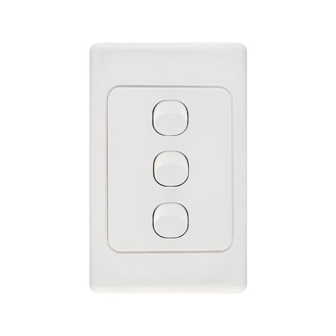DETA Triple Vertical Switch 3 Gang 10A 240V Polycarbonate White 6103VB