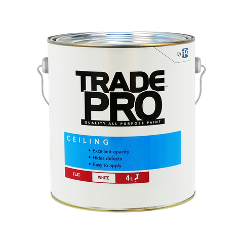 PPG TradePro Interior Ceiling Paint, 4L White Flat, Tintable Water-Based